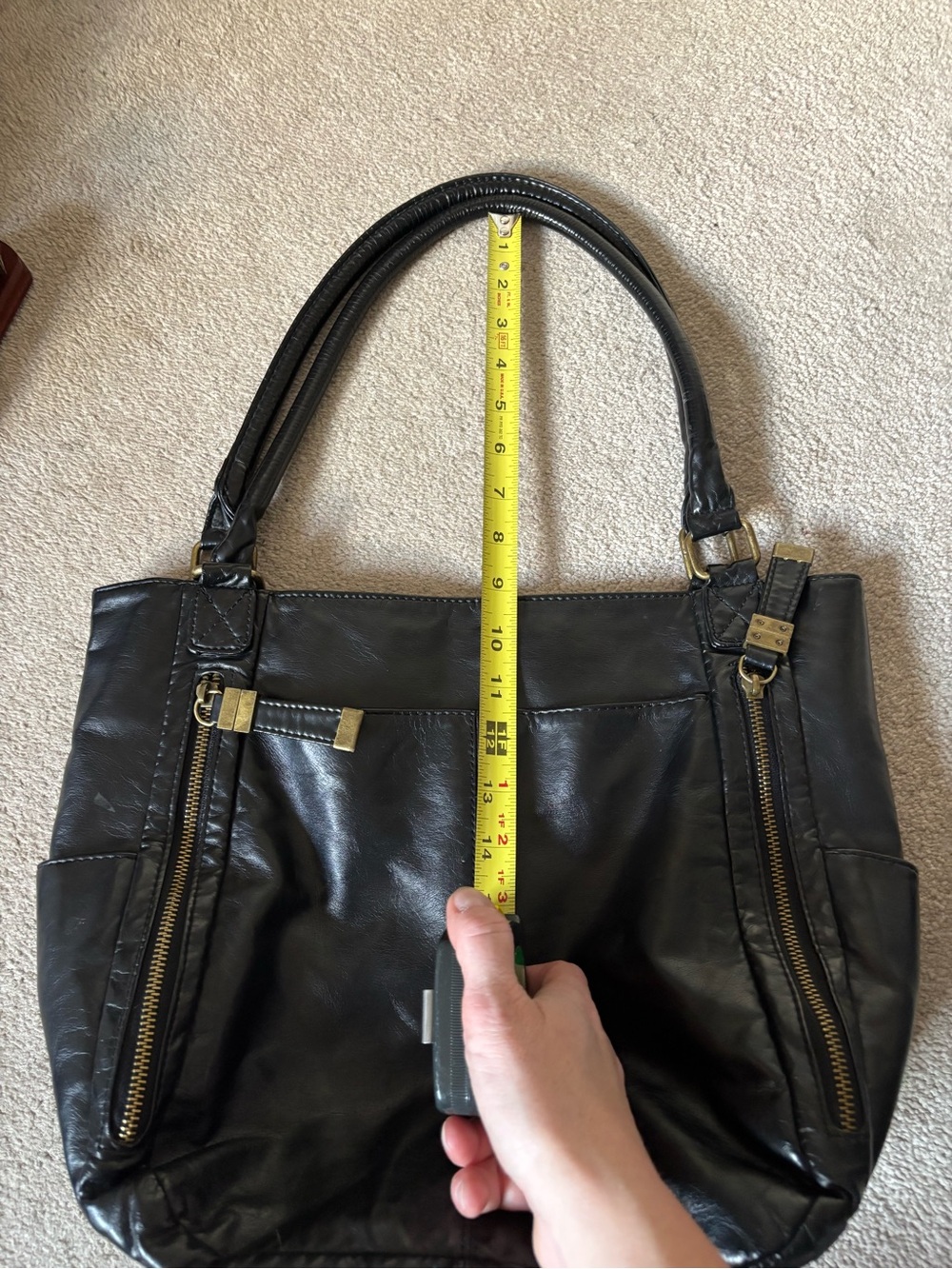 Bueno Black Faux Leather Shoulder Tote Bag Multi Pocket Zip Detail Purse - Picture 7 of 10